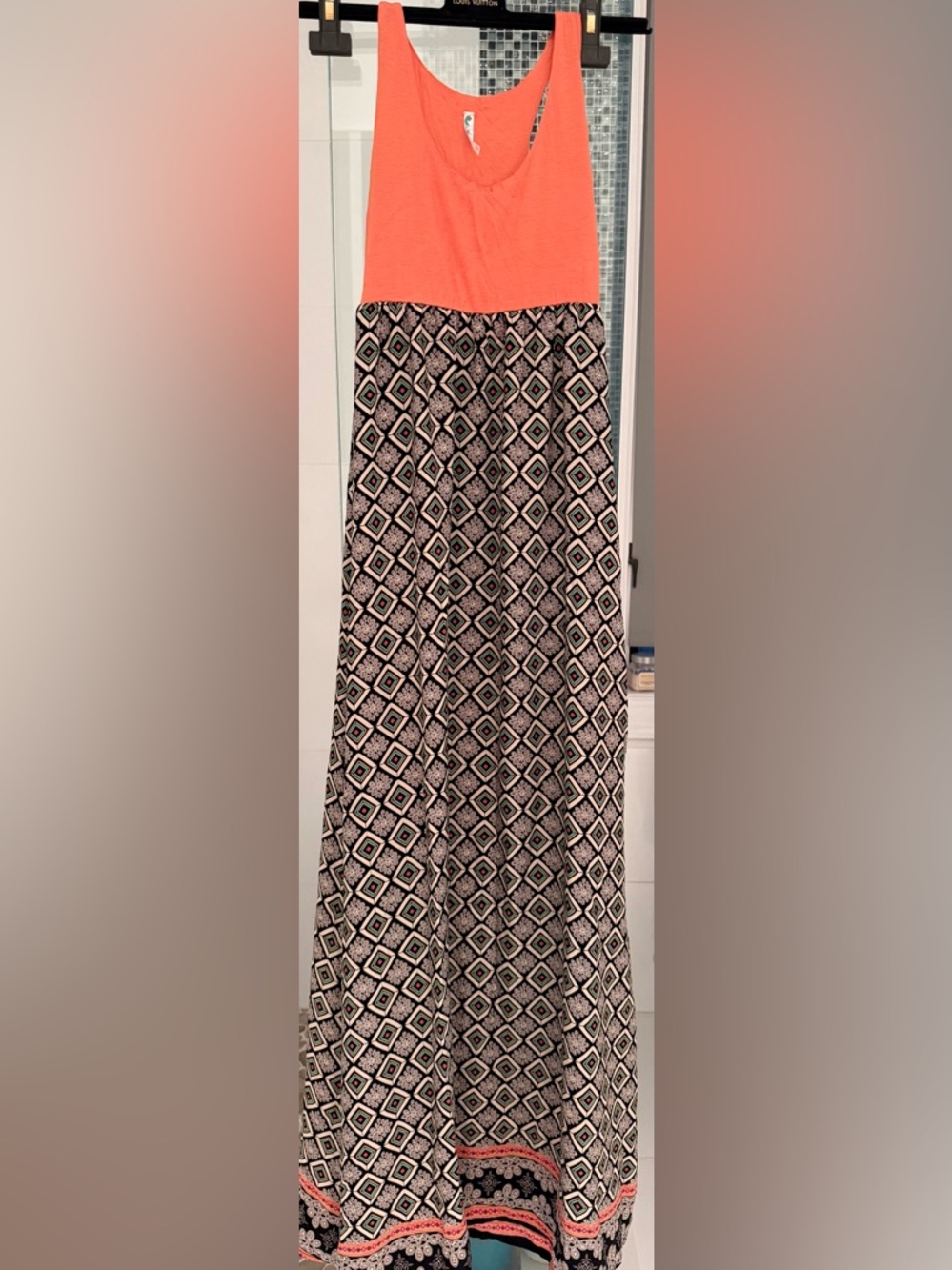 Auditions Coral Tank Top Maxi Dress with Geometric Skirt